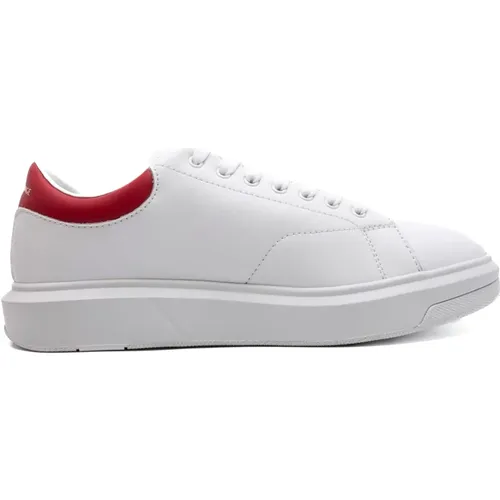 Weiße Ledersneakers mit Roten Details , Herren, Größe: 45 EU - Armani Exchange - Modalova