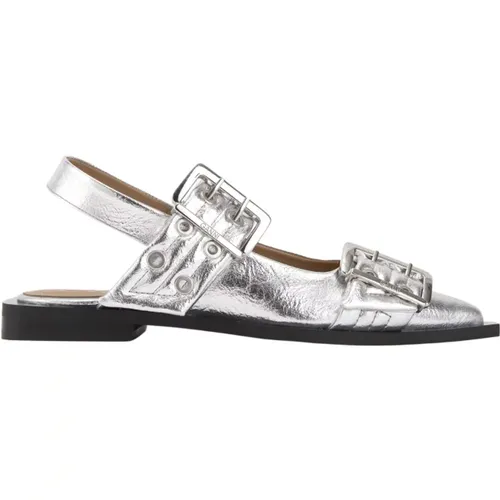 Silber Metallic Ballerina Schuhe , Damen, Größe: 38 EU - Ganni - Modalova