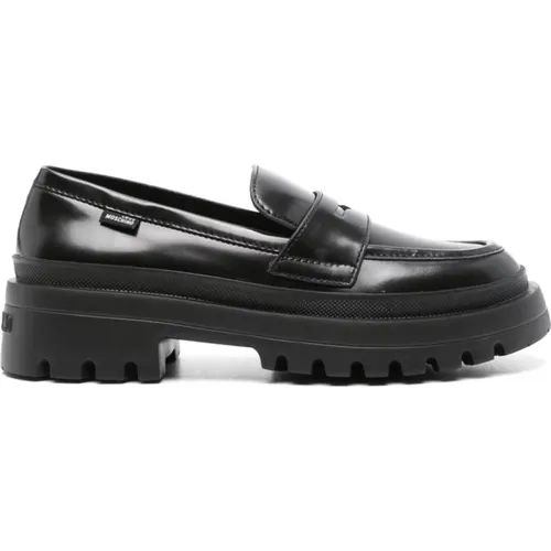 Schwarze flache Schuhe mit geprägtem Logo , Damen, Größe: 36 EU - Love Moschino - Modalova