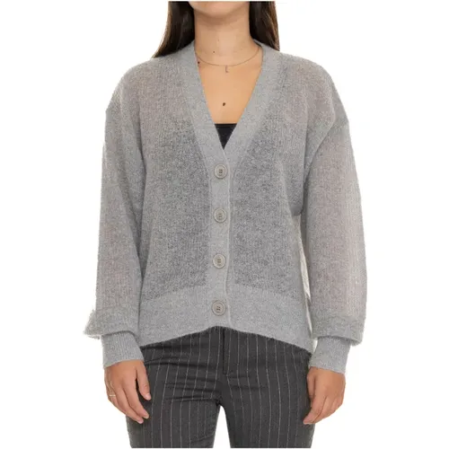 Mohair-Strickjacke mit Knöpfen Drop-Shoulder , Damen, Größe: L - Boss - Modalova