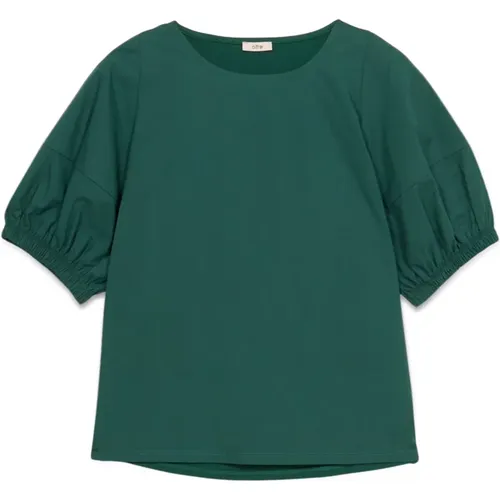 T-Shirt mit Puffärmeln , Damen, Größe: XL - Oltre - Modalova