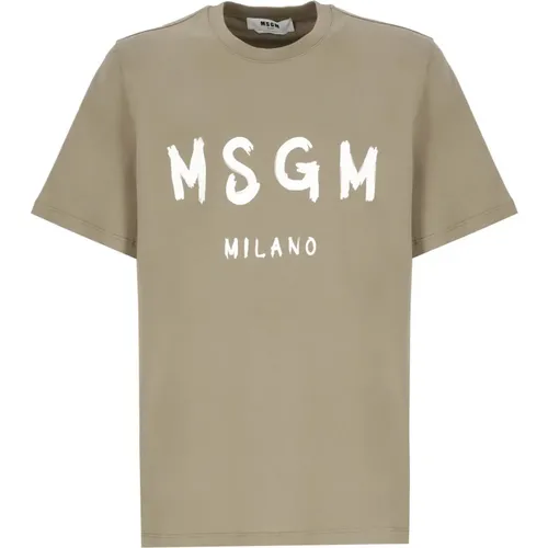 Grünes Baumwoll-T-Shirt mit Kontrastdruck , Herren, Größe: XL - MSGM - Modalova