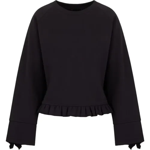 Cotton Blend Sweater with Ruffled Detailing , female, Sizes: M, XS - Emporio Armani - Modalova