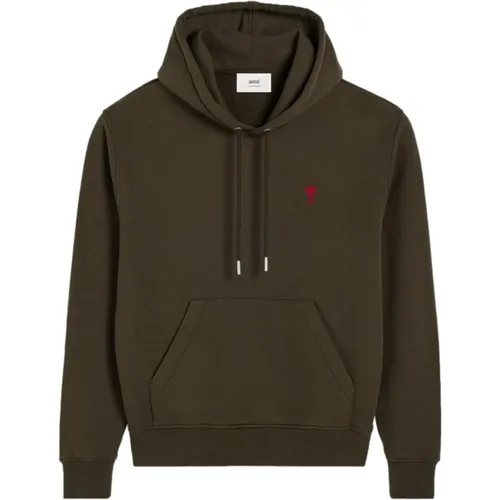 Herz Logo Khaki Rot Hoodie , Damen, Größe: 2XS - Ami Paris - Modalova