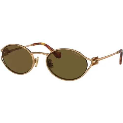 Gold Oval Women's Sunglasses Brown Lenses , female, Sizes: 54 MM - Miu Miu - Modalova