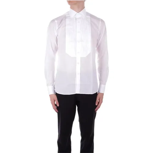 Weiße Hemd mit Knopfleiste und Plissierten Details , Herren, Größe: S - Tagliatore - Modalova