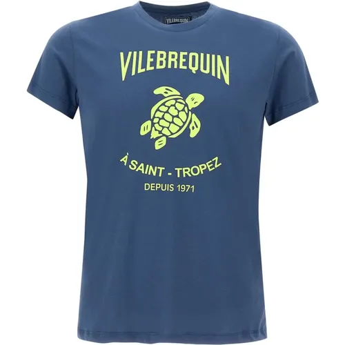 Blau Schildkröten Druck Baumwoll T-shirt , Herren, Größe: L - Vilebrequin - Modalova