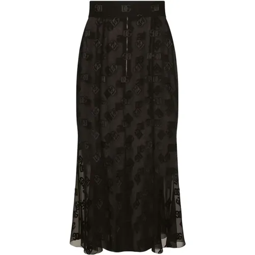 Sheer Logo-Embroidered Midi Skirt , female, Sizes: M - Dolce & Gabbana - Modalova