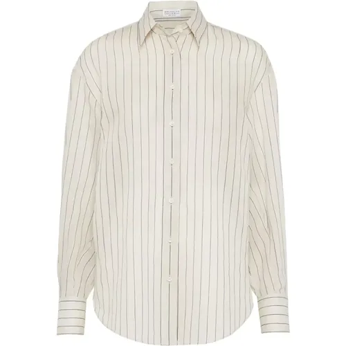Striped cotton/silk shirt , female, Sizes: M - BRUNELLO CUCINELLI - Modalova