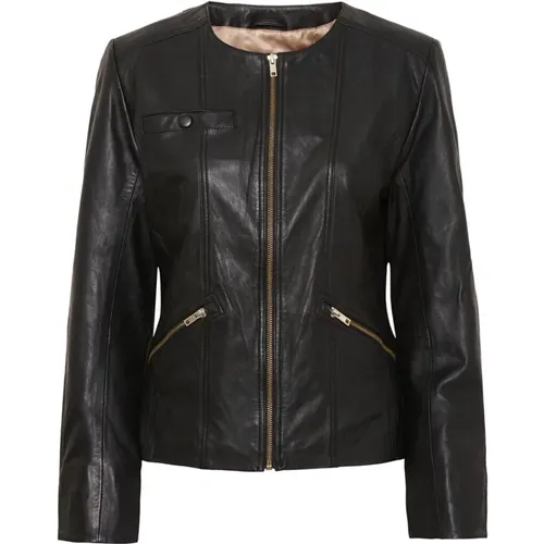 Leather Biker Jacket with Gold Accents , female, Sizes: L, 2XL, M, 3XL - Btfcph - Modalova