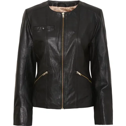 Leather Biker Jacket with Gold Accents , female, Sizes: L, 4XL, 2XL, XL, M, 3XL, S - Btfcph - Modalova