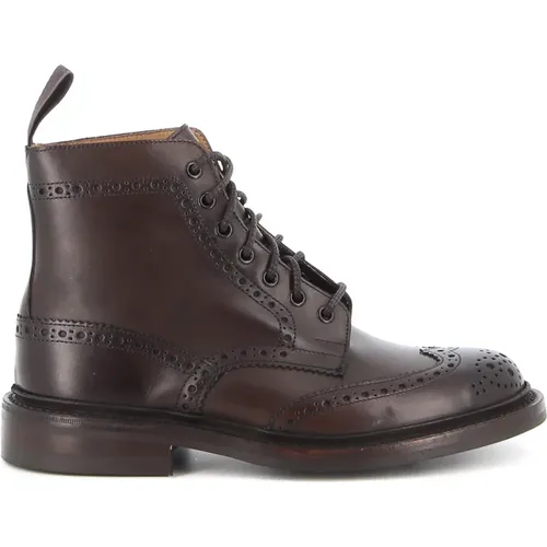 Brauner Leder Brogue Knöchelstiefel , Herren, Größe: 42 1/2 EU - Tricker's - Modalova