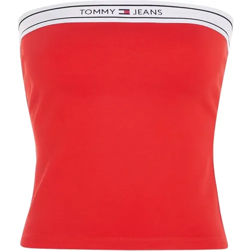 Rotes Bandeau Logo Top , Damen, Größe: S - Tommy Jeans - Modalova