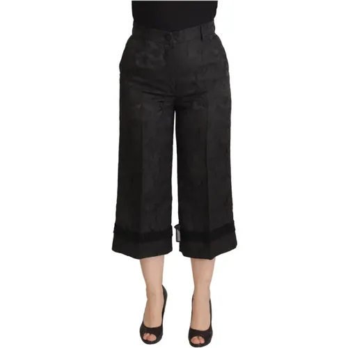 Schwarze Brokat-Cropped-High-Waist-Hose , Damen, Größe: 3XS - Dolce & Gabbana - Modalova