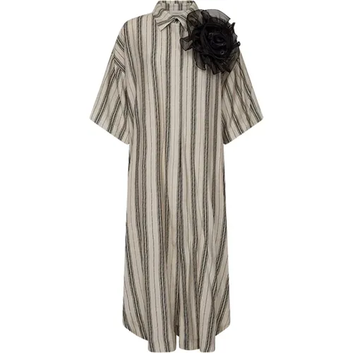 Striped Dress with Rose Detail , female, Sizes: S, M, XS - Copenhagen Muse - Modalova