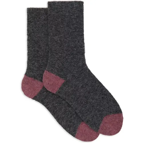 Kurze einfarbige graue Bouclé-Socken für Damen mit kontrastierenden Details , Damen, Größe: S - Gallo - Modalova