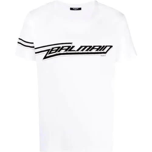 D Flocked Logo Tee , male, Sizes: XL, L, 2XL, S - Balmain - Modalova