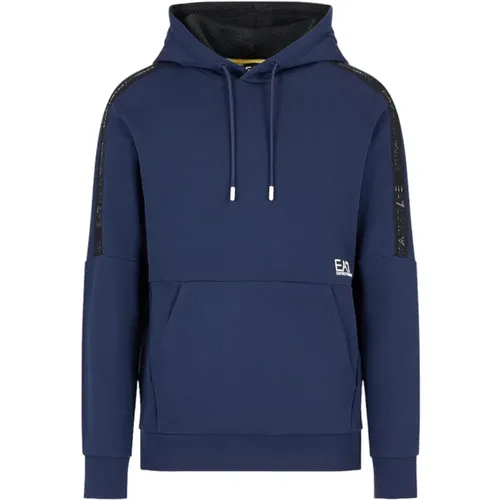 Blaue Kapuzen-Sweatshirt mit Logo-Bändern - Emporio Armani EA7 - Modalova