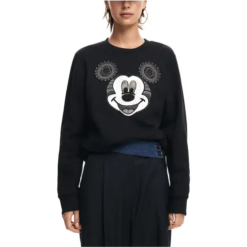 Schwarzer Druck Langarm Sweatshirt , Damen, Größe: S - Desigual - Modalova