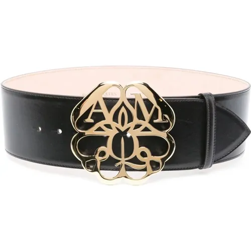 Leather Belt with Gold Buckle , female, Sizes: 60 CM - alexander mcqueen - Modalova