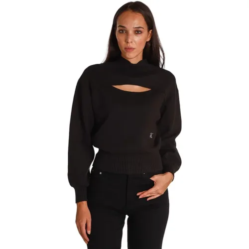 Schwarzer Pullover mit hohem Kragen , Damen, Größe: S - Calvin Klein Jeans - Modalova