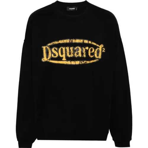 Schwarzer Sweatshirt mit Logo-Print , Herren, Größe: XL - Dsquared2 - Modalova