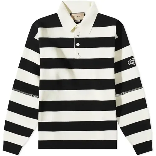 Striped Cotton Polo with Detachable Sleeves , male, Sizes: S, M - Gucci - Modalova
