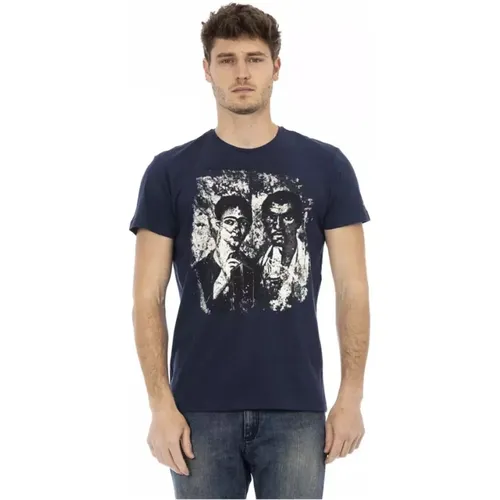 Stilvolles Blaues Bedrucktes T-Shirt mit Kurzen Ärmeln , Herren, Größe: L - Trussardi - Modalova