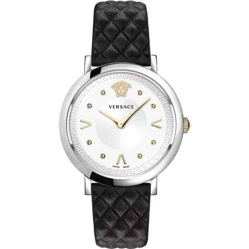 Chic Women's Watch Black Leather Silver , female, Sizes: ONE SIZE - Versace - Modalova