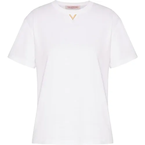 Weiße Baumwoll-Jersey V-Logo T-Shirt - Valentino Garavani - Modalova