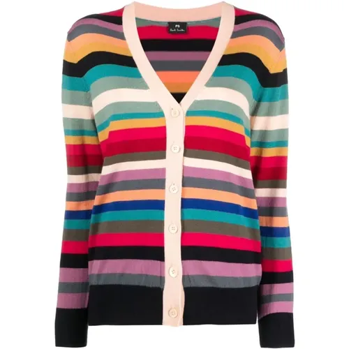 Swirl Stripe Wool Cardigan , female, Sizes: L - PS By Paul Smith - Modalova