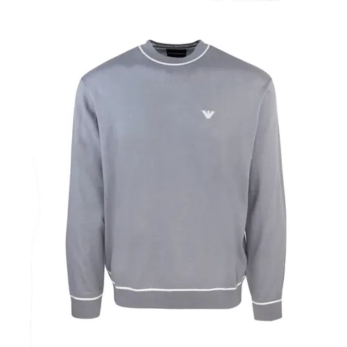 Grey Sweater Ribbed Knit Eagle Embroidery , male, Sizes: XL, L, M - Emporio Armani - Modalova