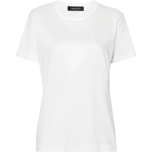 Weiße Baumwoll-Jersey-T-Shirt mit Perlenverzierung , Damen, Größe: XS - Fabiana Filippi - Modalova