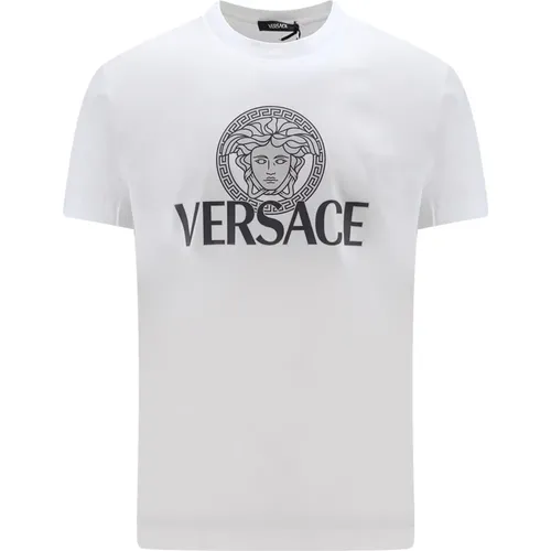 Iconic Print Jersey Baumwoll T-Shirt,Weißes Medusa Head Logo T-Shirt - Versace - Modalova
