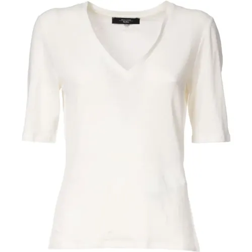 Linen Stretch V-Neck T-Shirt , female, Sizes: L, S, XL - Max Mara Weekend - Modalova