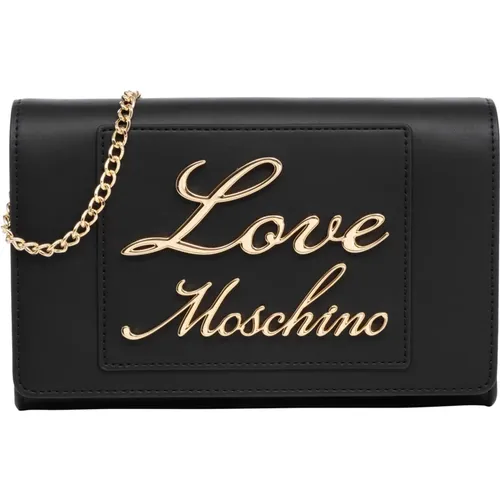 Lovely Love Umhängetasche,Schwarze Damenhandtasche mit goldenen Metallbuchstaben und Kettenriemen - Love Moschino - Modalova