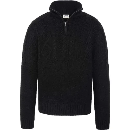 Zip-Up Strickpullover mit Verdrehtem Muster , Herren, Größe: S - Schott NYC - Modalova