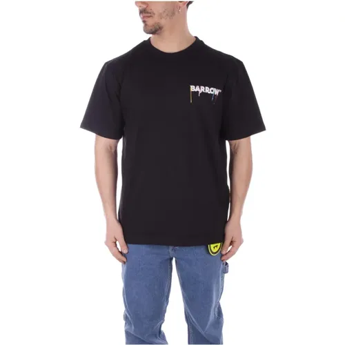 Schwarzes Logo Vorne und Hinten T-Shirt,T-Shirt mit Logo-Print aus Baumwolle,Schwarzes Baumwoll-T-Shirt mit Logo-Print - Barrow - Modalova