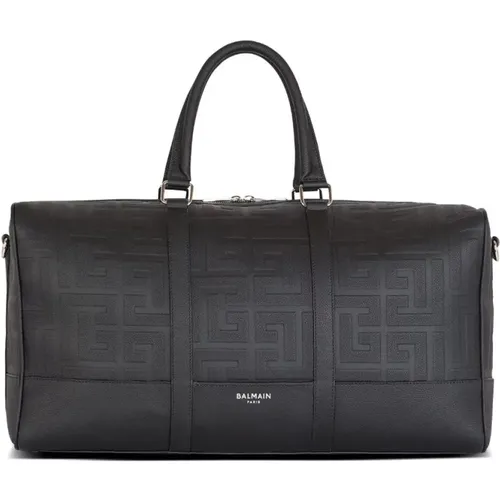 Grained Leather Travel Bag , male, Sizes: ONE SIZE - Balmain - Modalova