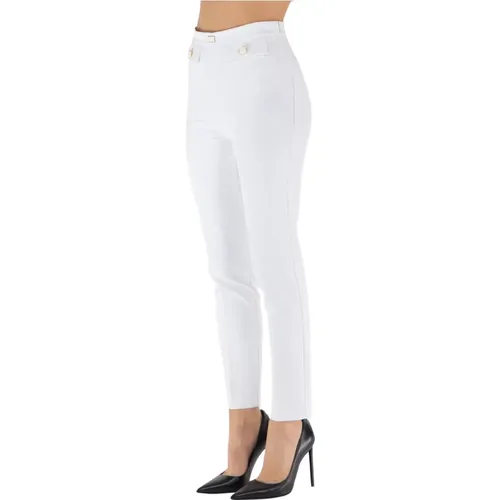 Straight Crêpe Stretch Pants with Flaps , female, Sizes: XL, M, L, S - Elisabetta Franchi - Modalova
