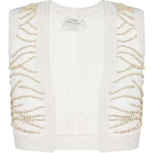 Chic Embroidered Jacquard Vest with Macramé Details , female, Sizes: L - Forte Forte - Modalova