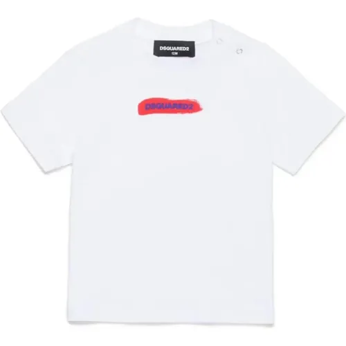 Kinder Weißes T-Shirt mit rotem Pinselstrich-Druck - Dsquared2 - Modalova