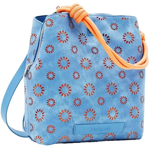Blaue Print Handtasche Rucksack Reißverschluss , Damen, Größe: ONE Size - Desigual - Modalova
