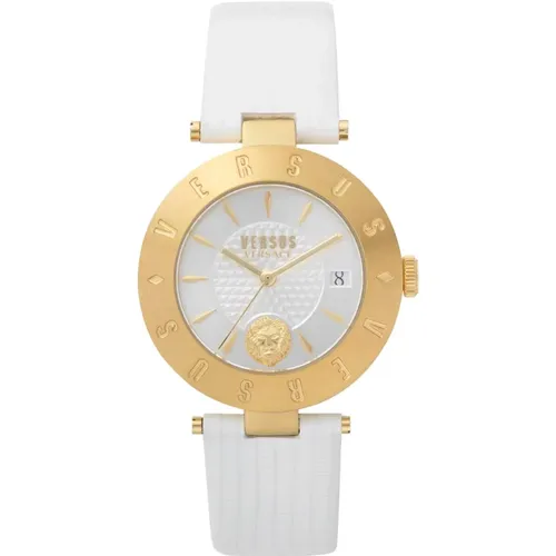 Logo Leather Watch White Gold , female, Sizes: ONE SIZE - Versus Versace - Modalova