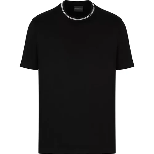 Marken-Baumwoll-T-Shirt in Schwarz , Herren, Größe: L - Emporio Armani - Modalova