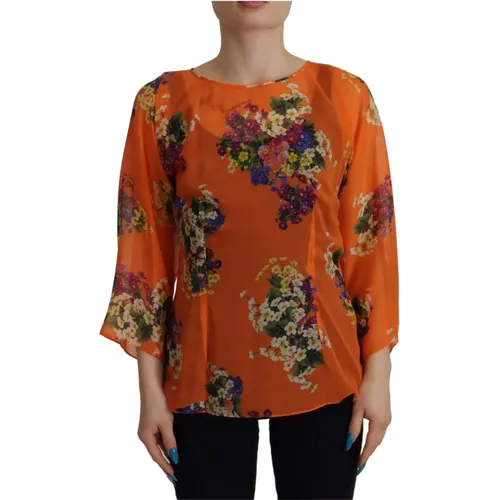 Elegante Blumige Seidenbluse mit Rckenreiverschluss - Dolce & Gabbana - Modalova