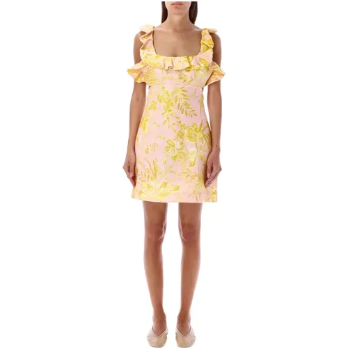 Floral Ruffle Mini Dress Pink Yellow , female, Sizes: S - Zimmermann - Modalova