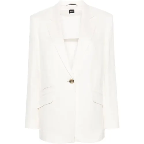 Cream Linen Blend Jacket , female, Sizes: L - Boss Black - Modalova