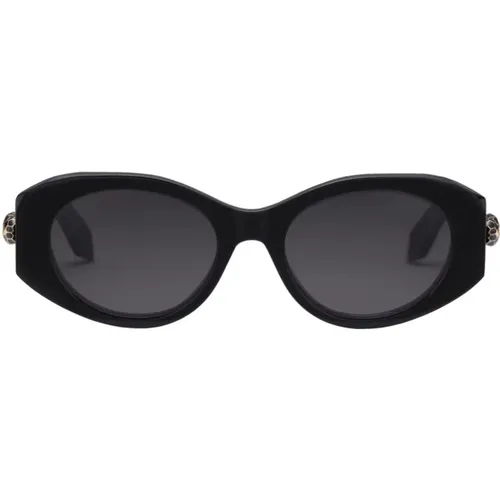 Serpenti Oval Sonnenbrille Graue Gläser,Elegante Oval Sonnenbrille mit Schlangen Detail - Bvlgari - Modalova
