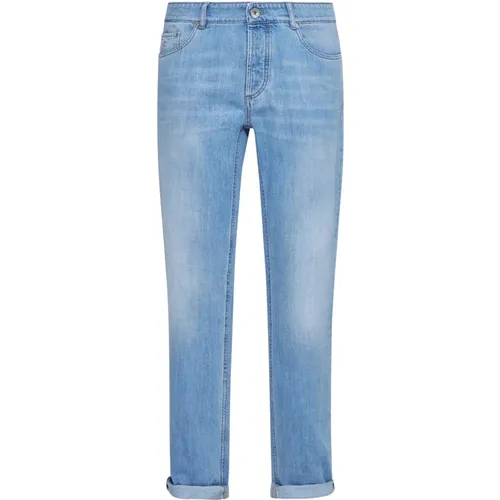 Hellblaue Denim Tapered Jeans , Herren, Größe: L - BRUNELLO CUCINELLI - Modalova